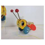 Pair of New Old Stock Fisher-Price Queen Buzzy Bee Pull-Behind Toys