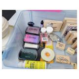 Lot of Stamping Supplies and Accessories, Ink Pads, Stamp Scrubber, Paper Stock, Glitter, and More!