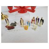 Lot of Vintage Christmas Décor - Miniature Nativity, Advent Candle Holder, and Brass Candlesticks