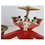 Lot of Vintage Christmas Décor - Miniature Nativity, Advent Candle Holder, and Brass Candlesticks