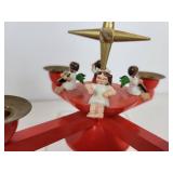 Lot of Vintage Christmas Décor - Miniature Nativity, Advent Candle Holder, and Brass Candlesticks