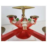 Lot of Vintage Christmas Décor - Miniature Nativity, Advent Candle Holder, and Brass Candlesticks