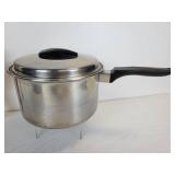 Pair of FLINT Stainless Steel Saucepans and Vintage Metal Wall Décor