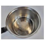 Pair of FLINT Stainless Steel Saucepans and Vintage Metal Wall Décor