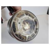 Pair of FLINT Stainless Steel Saucepans and Vintage Metal Wall Décor