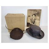 Pair of Vintage Hats and 1957 "Bonnie Scotland" Calendar with Queen Elizabeth on the Cover