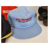 Lot of (3) Vintage Baseball Caps - John Deere, Cushman Motor Scooters, and Conklin - "Mike" Stuffed Wells-Fargo Promo Stuffed Animal