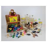 Lot of Treasures - Vintage Kitchen Flavorings, Curious George Jack-in-the-Box, Plastic Animals and Figures