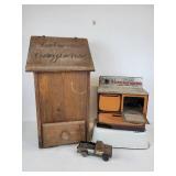 Vintage "Taters & Onyuns" Cabinet, Sunny Suzy Tin Oven, Tonka Truck, and Enamel Pan - NO SHIPPING