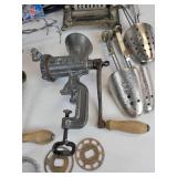 Lot of Vintage Kitchen Items, Meat Grinders, and Shoe Stretchers