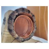 Pair of Vintage Suitcases with Fur Hat in Hat Box - NO SHIPPING