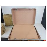 Pair of Vintage Suitcases with Fur Hat in Hat Box - NO SHIPPING