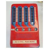 Lot of Vintage Items - Tin Litho Adding Machine, Small Oil Lantern, and Microscope with (5) Sets of Prepared Slides