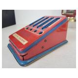 Lot of Vintage Items - Tin Litho Adding Machine, Small Oil Lantern, and Microscope with (5) Sets of Prepared Slides