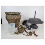 Vintage Brass-Colored Light Fixture, Tin Planter, and More - NO SHIPPING