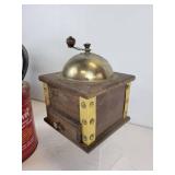 Enamelware Coffee Pot, Tobacco Tin, and Coffee Grinder