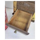 Enamelware Coffee Pot, Tobacco Tin, and Coffee Grinder