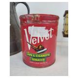 Enamelware Coffee Pot, Tobacco Tin, and Coffee Grinder