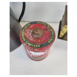 Enamelware Coffee Pot, Tobacco Tin, and Coffee Grinder