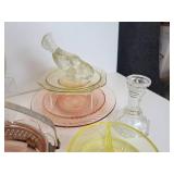 Lot of Vintage and Antique Glassware and Home Décor - Depression Glass, 5" Porcelain Doll, and More! NO SHIPPING