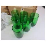 Lot of Glassware - Green Glasses (Large and Small), Daisy Snack Set, Glass Lampshade, and More! NO SHIPPING