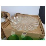 Lot of Glassware - Green Glasses (Large and Small), Daisy Snack Set, Glass Lampshade, and More! NO SHIPPING