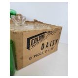 Lot of Glassware - Green Glasses (Large and Small), Daisy Snack Set, Glass Lampshade, and More! NO SHIPPING