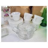 Lot of Glassware - Green Glasses (Large and Small), Daisy Snack Set, Glass Lampshade, and More! NO SHIPPING
