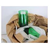 Lot of Glassware - Green Glasses (Large and Small), Daisy Snack Set, Glass Lampshade, and More! NO SHIPPING