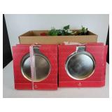 Lot of (16) Silver Charger Plates and Box of Silk Flowers and Home Décor - NO SHIPPING