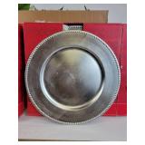 Lot of (16) Silver Charger Plates and Box of Silk Flowers and Home Décor - NO SHIPPING