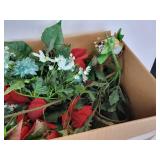 Lot of (16) Silver Charger Plates and Box of Silk Flowers and Home Décor - NO SHIPPING