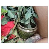 Lot of (16) Silver Charger Plates and Box of Silk Flowers and Home Décor - NO SHIPPING