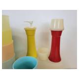 Lot of Vintage Kitchen Tools, Cups, and Containers - Includes Tupperware and Melmac!