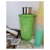 Lot of Vintage Kitchen Tools, Cups, and Containers - Includes Tupperware and Melmac!