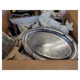Lot of Vintage and Modern Home Décor Pieces - Glassware, Display Stands, Silver-Toned Serving Pieces, and More - NO SHIPPING