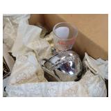 Lot of Vintage and Modern Home Décor Pieces - Glassware, Display Stands, Silver-Toned Serving Pieces, and More - NO SHIPPING