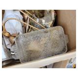 Lot of Vintage and Modern Home Décor Pieces - Glassware, Display Stands, Silver-Toned Serving Pieces, and More - NO SHIPPING