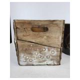 Vintage Coca-Cola Family Size Bottle Crate and Patriotic-Themed Embossed Tin Garbage Can