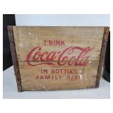 Vintage Coca-Cola Family Size Bottle Crate and Patriotic-Themed Embossed Tin Garbage Can