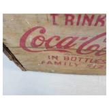 Vintage Coca-Cola Family Size Bottle Crate and Patriotic-Themed Embossed Tin Garbage Can