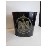 Vintage Coca-Cola Family Size Bottle Crate and Patriotic-Themed Embossed Tin Garbage Can