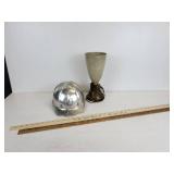 Vintage Helmet, Brass-Base Lamp, and Pair of Yard Sticks - NO SHIPPING