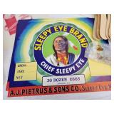 Large Collection of Sleepy Eye Collectible Photo Postcard Prints, Egg Crate Labels, Butter Wrappers, Enamel Pins, and More! NO SHIPPING
