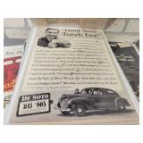 (125+) Vintage Magazine Ads from the 1930s to 1960s - All are Cardboard Backed and Plastic Sleeved - Topics are Gas & Oil, Tires, Automobiles, Transportation, Appliances and Beverages