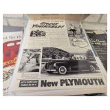 (125+) Vintage Magazine Ads from the 1930s to 1960s - All are Cardboard Backed and Plastic Sleeved - Topics are Gas & Oil, Tires, Automobiles, Transportation, Appliances and Beverages