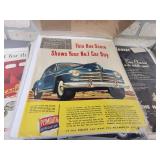 (125+) Vintage Magazine Ads from the 1930s to 1960s - All are Cardboard Backed and Plastic Sleeved - Topics are Gas & Oil, Tires, Automobiles, Transportation, Appliances and Beverages