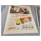 (125+) Vintage Magazine Ads from the 1930s to 1960s - All are Cardboard Backed and Plastic Sleeved - Topics are Gas & Oil, Tires, Automobiles, Transportation, Appliances and Beverages