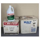 Case of (25) Mal Impact ProMax M1012-4X White Disposable Microporous Zipper Front Long Sleeve Size 4XL Coveralls and Case of (4) 1 Gal. Betco Green Earth Natural Degreaser