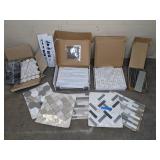 Assortment of (2) Fired Earth Glass Works Glass Shelves and (38) Allen + Roth, Ceremonial Festive Whites Mosaic, Premium Mosaics and Other Tiles